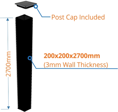 200mm gate fence post powder coat black