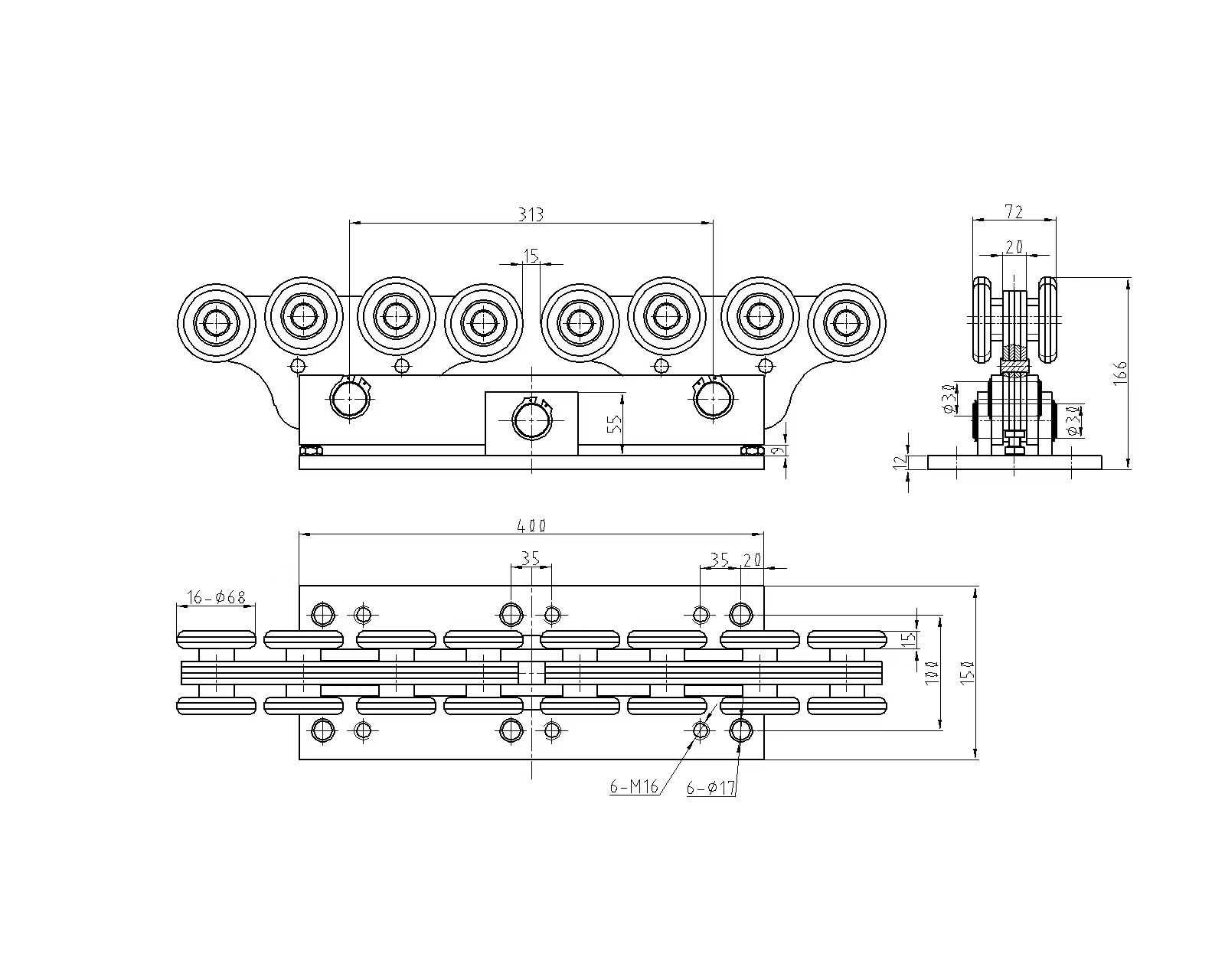 8 wheel floating sliding cantilever gate carriage